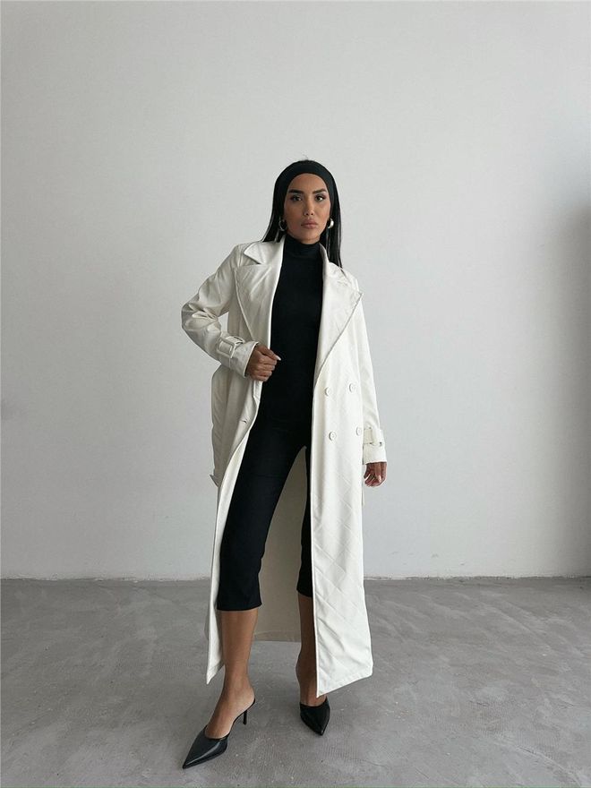 Ello Gesteppter Leder Trenchcoat Weiß Großhandelskleidung Lässig