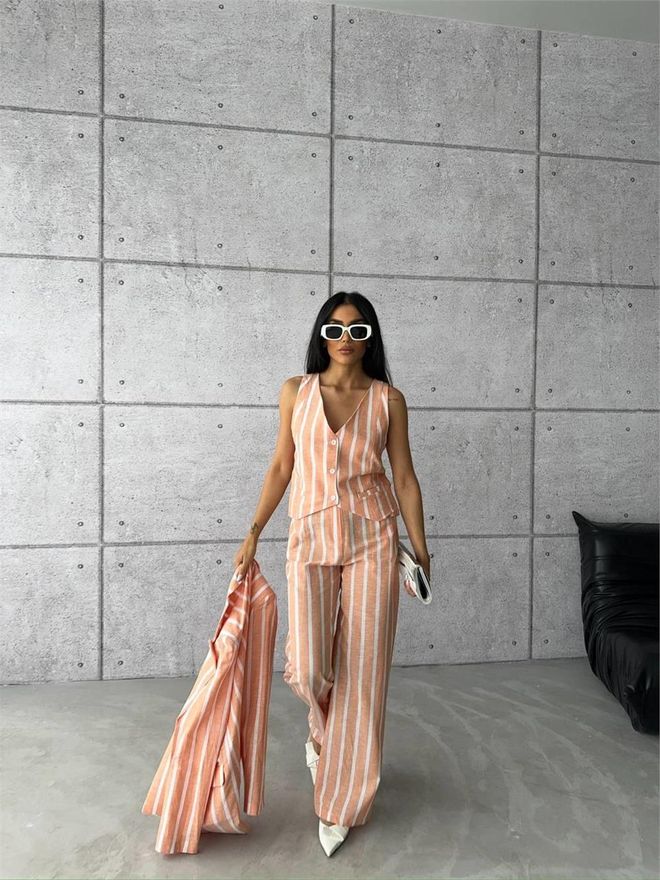 Ello Striped Linen Jacket Orange Wholesale Clothing Cotton