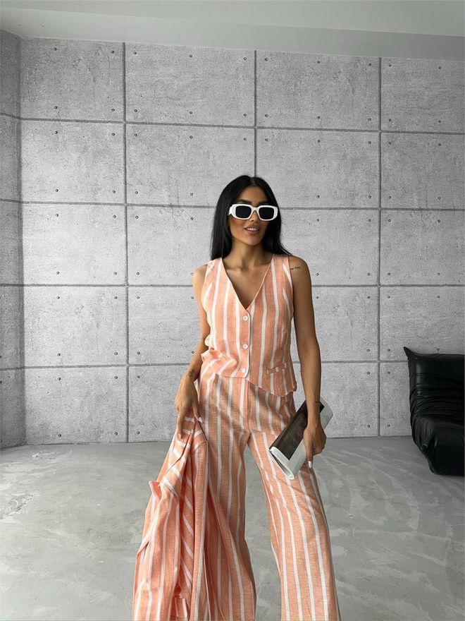 Ello Striped Linen Jacket Orange Wholesale Clothing Spring