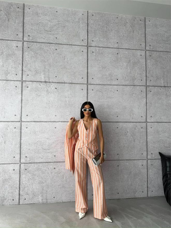 Ello Striped Linen Jacket Orange Wholesale Clothing Formal