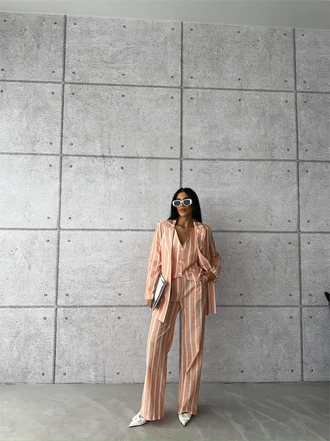 Ello Striped Linen Jacket Orange Wholesale Clothing 6