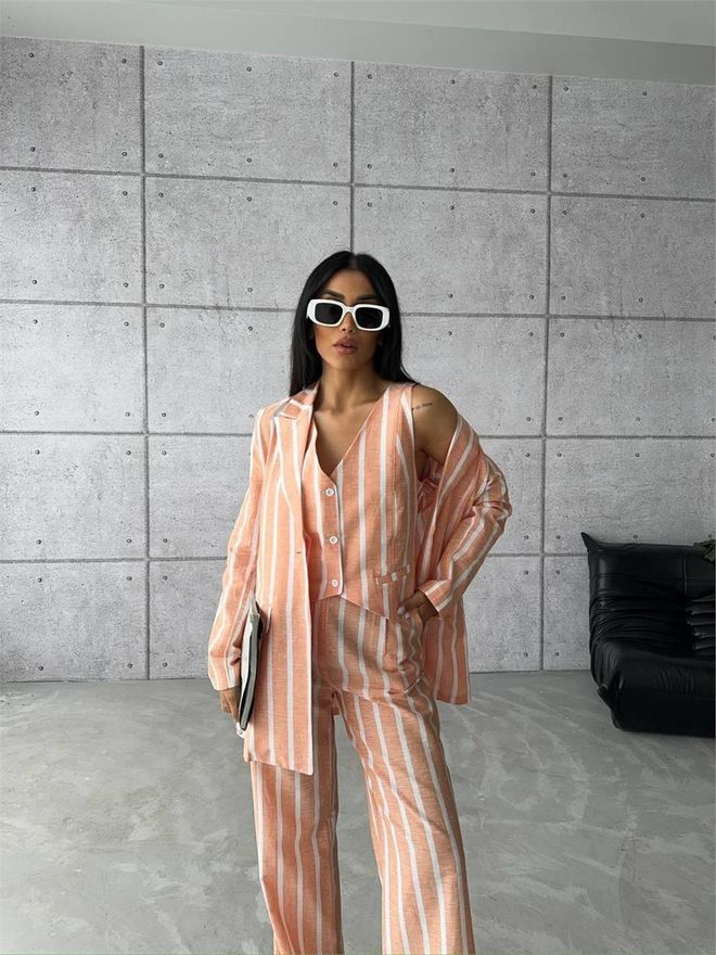 Ello Striped Linen Jacket Orange Wholesale Clothing 2