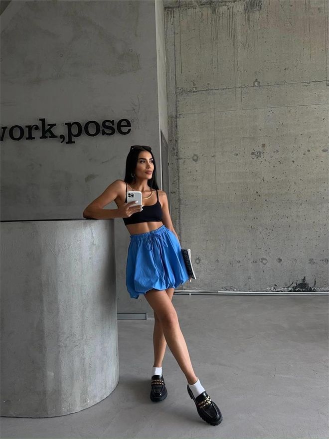 Ello Poplin Balon Etek Mavi Toptan Giyim Gündelik