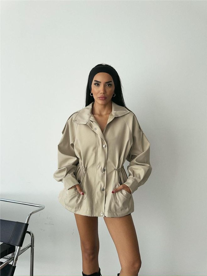 Ello Waist Drawstring Soft Fabric Coat Stone Wholesale Clothing 10