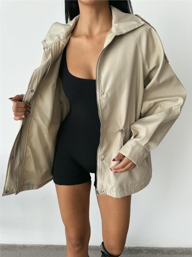 Ello Waist Drawstring Soft Fabric Coat Stone Wholesale Clothing Polyester