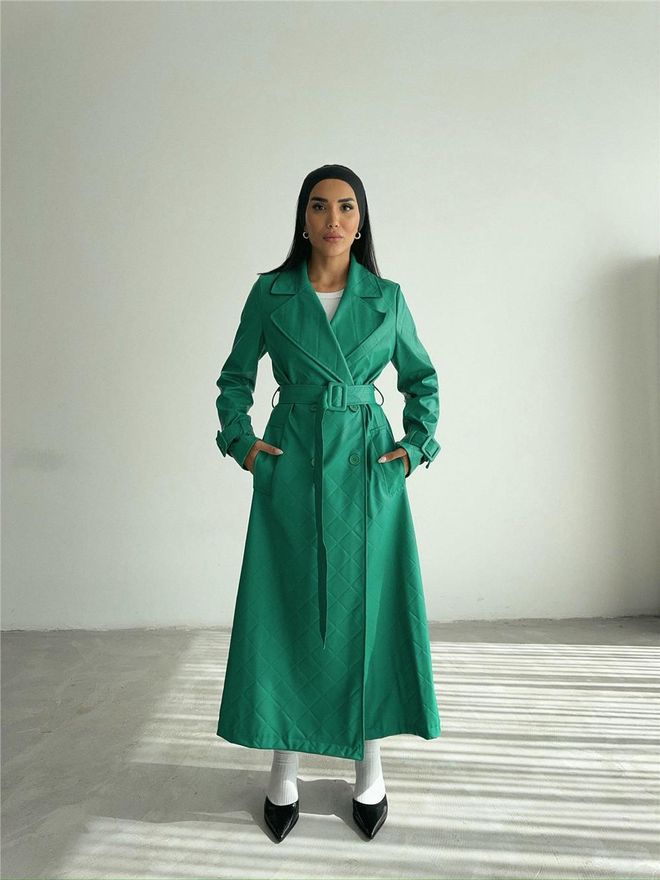 Ello Gesteppter Leder Trenchcoat In Grün Großhandelskleidung Lässig