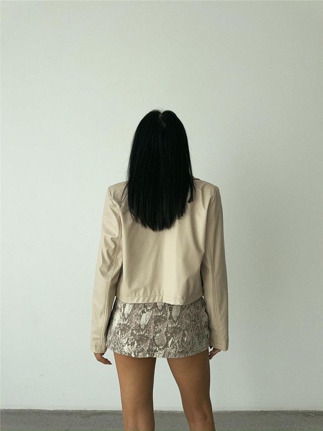 Ello Single Button Leather Crop Jacket Beige Wholesale Clothing 6