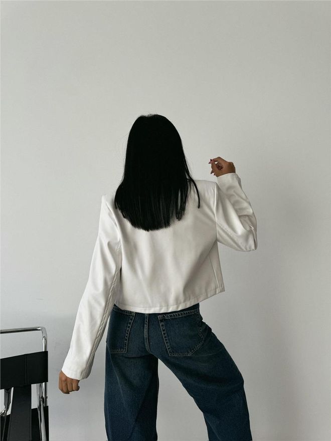 Ello Single Button Leather Crop Jacket White Wholesale Clothing Formal