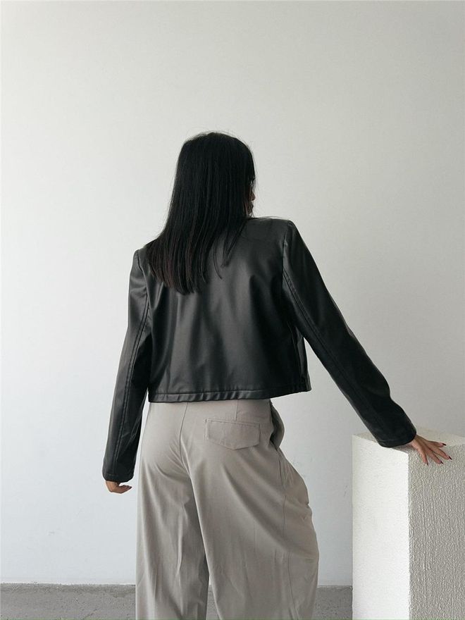 Ello Single Button Leather Crop Jacket Black Wholesale Clothing Formal