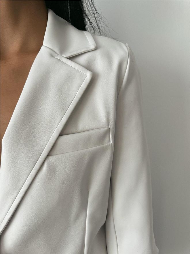 Ello Single Button Leather Crop Jacket White Wholesale Clothing 6