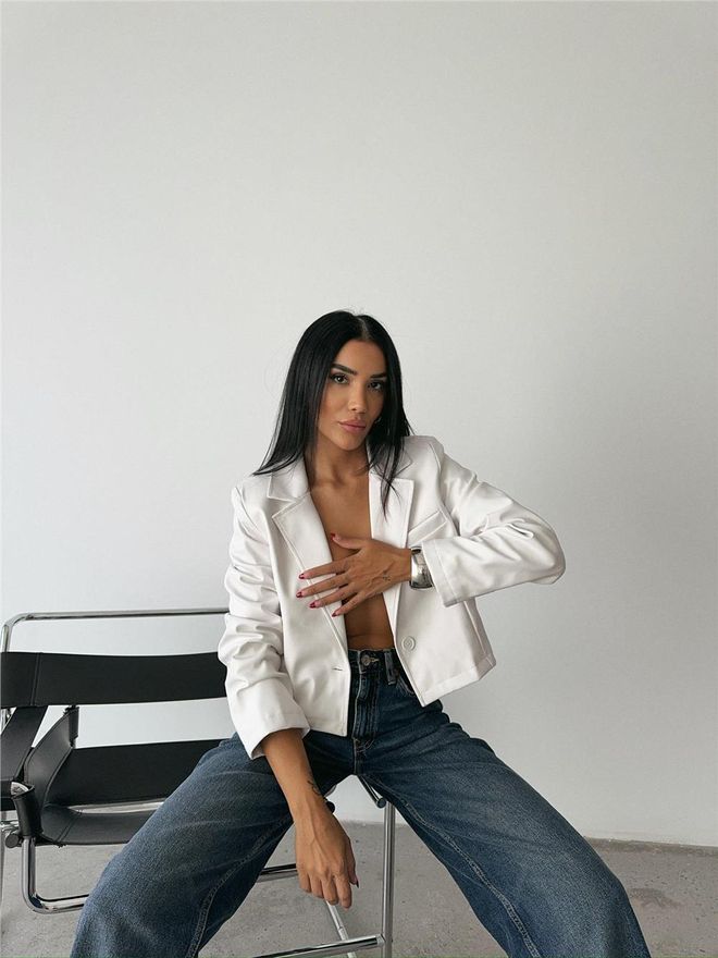 Ello Veste Courte En Cuir À Un Bouton Blanc Vêtements en gros Décontracté