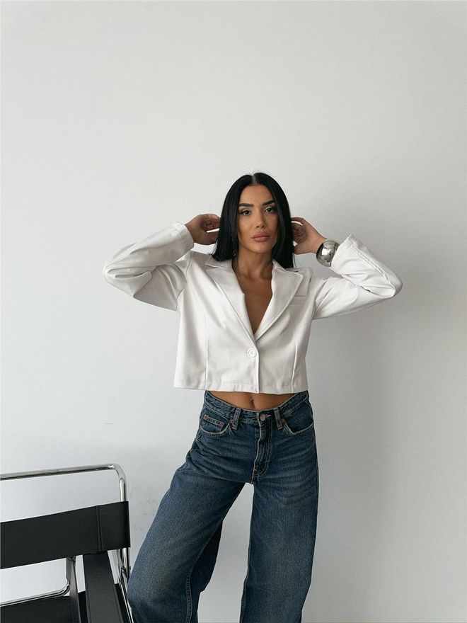 Ello Single Button Leather Crop Jacket White Wholesale Clothing 5