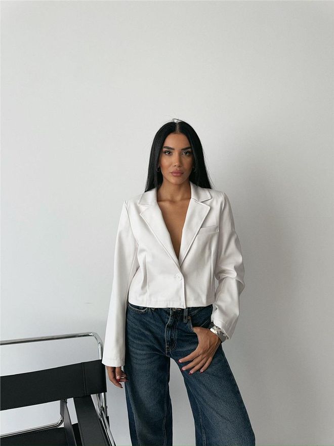 Ello Single Button Leather Crop Jacket White Wholesale Clothing 8