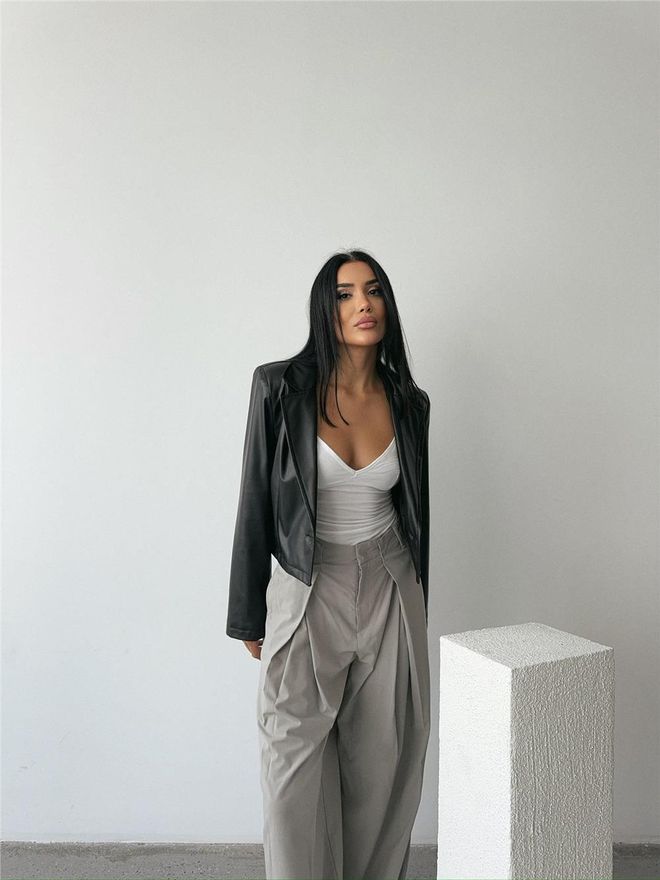 Ello Single Button Leather Crop Jacket Black Wholesale Clothing 10