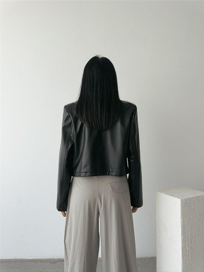 Ello Single Button Leather Crop Jacket Black Wholesale Clothing 8