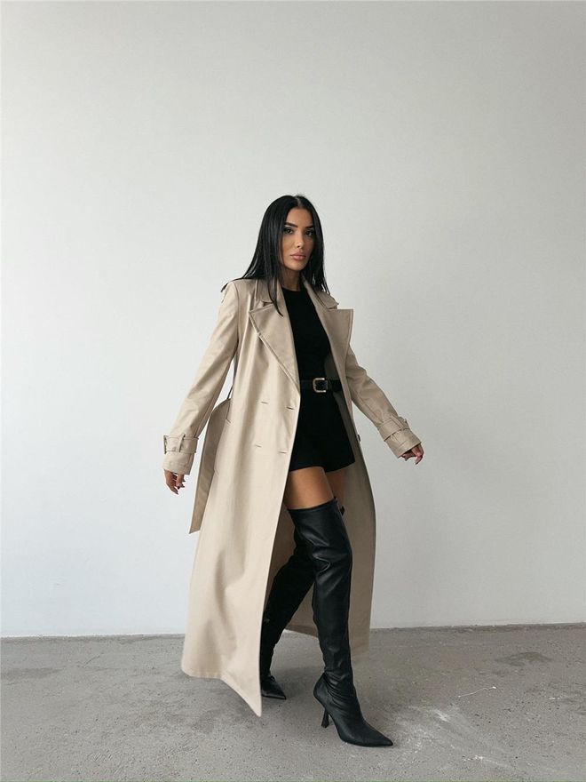 Ello Gabardina Maxi Piel Piedra Ropa al por mayor Elegante