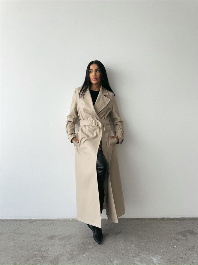 ESPADA Gabardine Bege Elegante Single Breasted Roupas por atacado Sensual