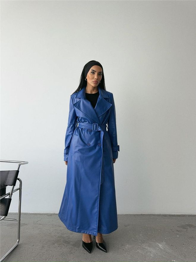 Ello Skórzany Trencz Maxi Saks Blue Hurtowa sprzedaż odzieży Elegancki