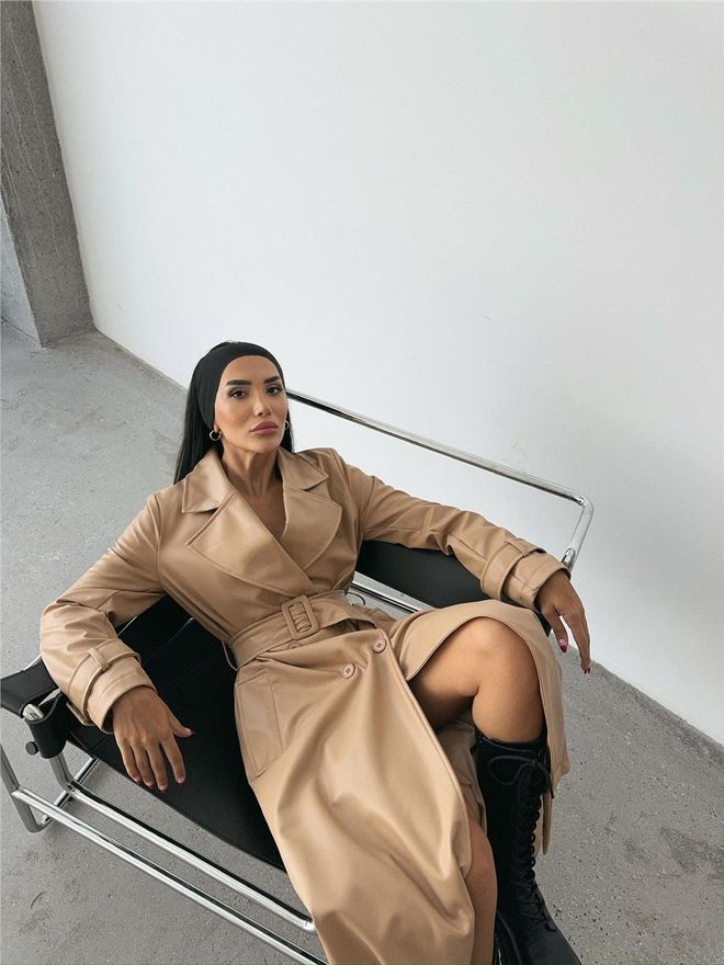 ESPADA Gabardine Bege Elegante Single Breasted Roupas por atacado Encontro Romântico
