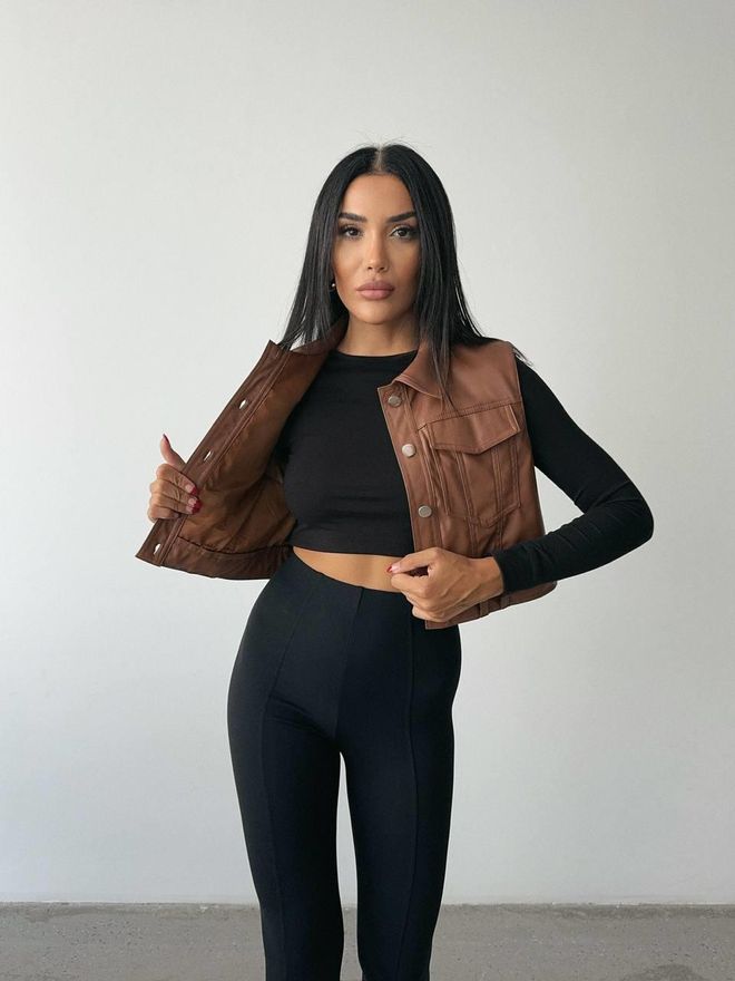 Ello Chaleco De Cuero Vintage Con Bolsillos Marrón Ropa al por mayor Casual