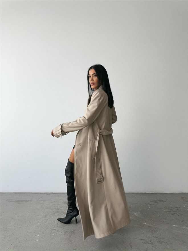 ESPADA Gabardine Bege Elegante Single Breasted Roupas por atacado Encontro Romântico