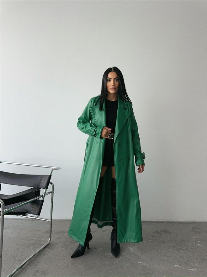 Ello Maxi Gabardina De Cuero Verde Ropa al por mayor Elegante