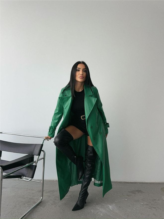 ESPADA Gabardine Verde Elegante Single Breasted Com Botões Roupas por atacado Outono