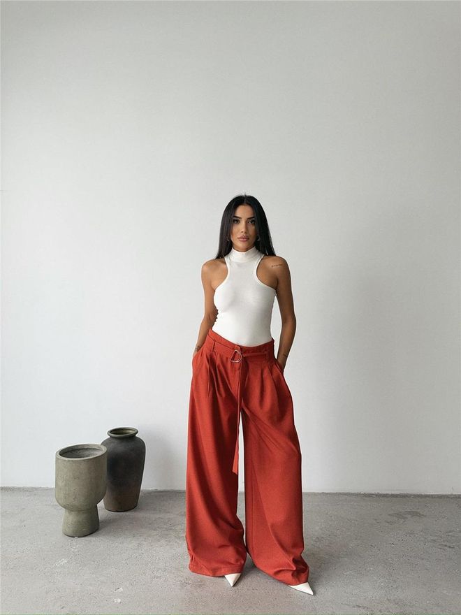 Ello Δαχτυλίδι Ζώνη Palazzo Trousers Πλακάκι Χονδρικό εμπόριο ενδυμάτων Casual