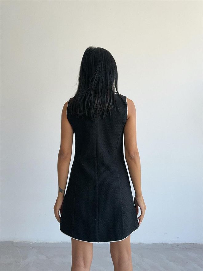 Ello Mini Dress With Button And Piping Detail Black Wholesale Clothing Spring