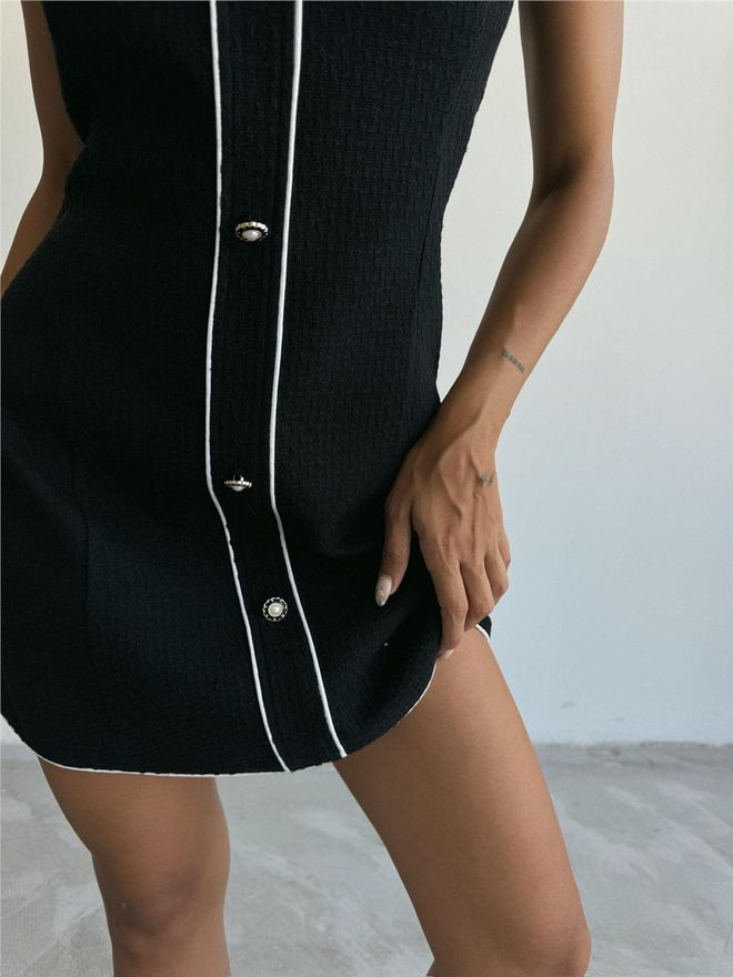 Ello Mini Dress With Button And Piping Detail Black Wholesale Clothing Lycra