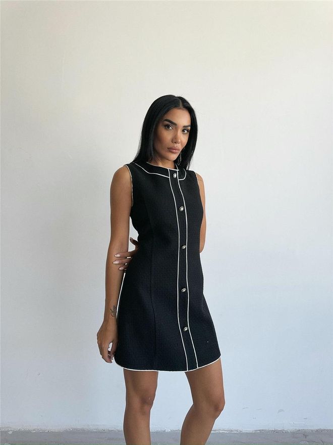 Ello Mini Dress With Button And Piping Detail Black Wholesale Clothing 6