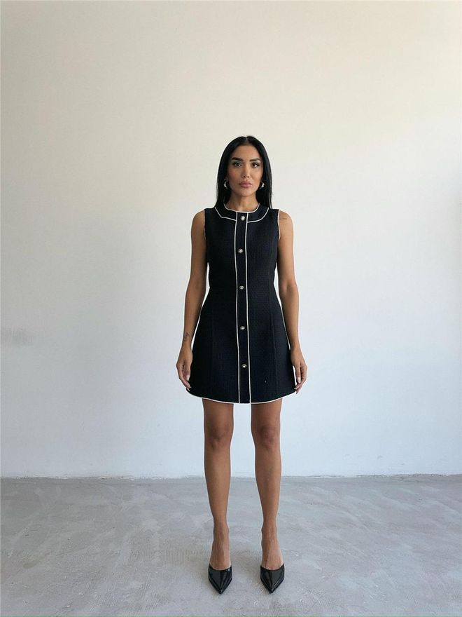 Ello Mini Dress With Button And Piping Detail Black Wholesale Clothing Fall