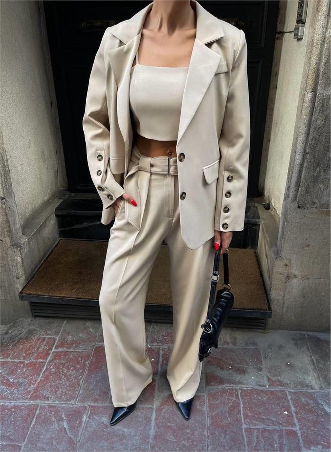 Ello بدلة ثلاث قطع مع جاكيت بليزر بيج ملابس بالجملة لا يوجد قماش