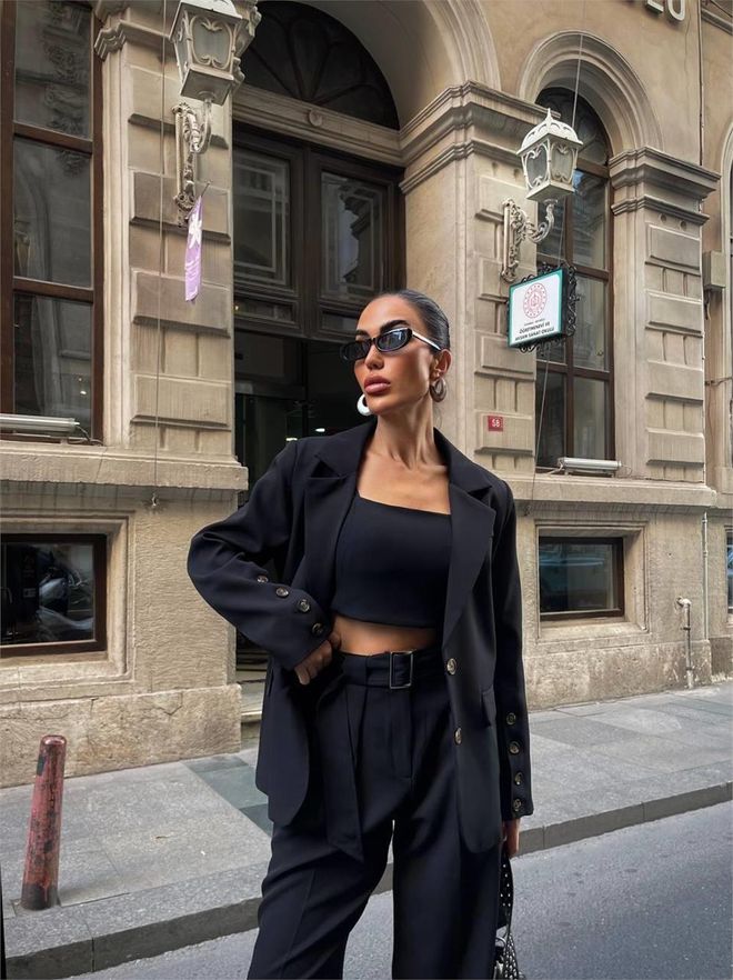 Ello بدلة ثلاث قطع مع جاكيت بليزر أسود ملابس بالجملة رائع