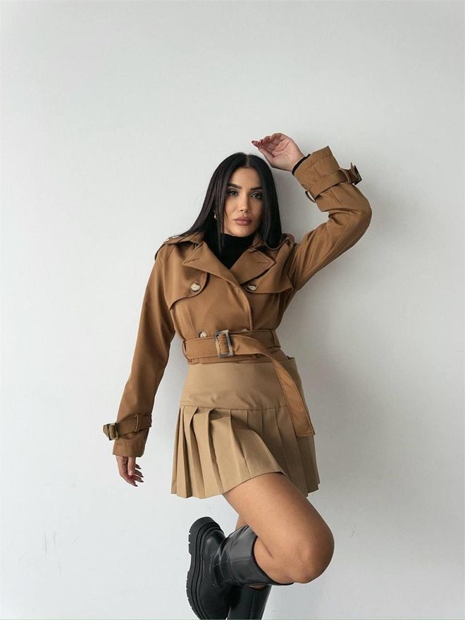 Ello Gabardina Corta Con Detalle De Cinturón Marrón Ropa al por mayor Casual