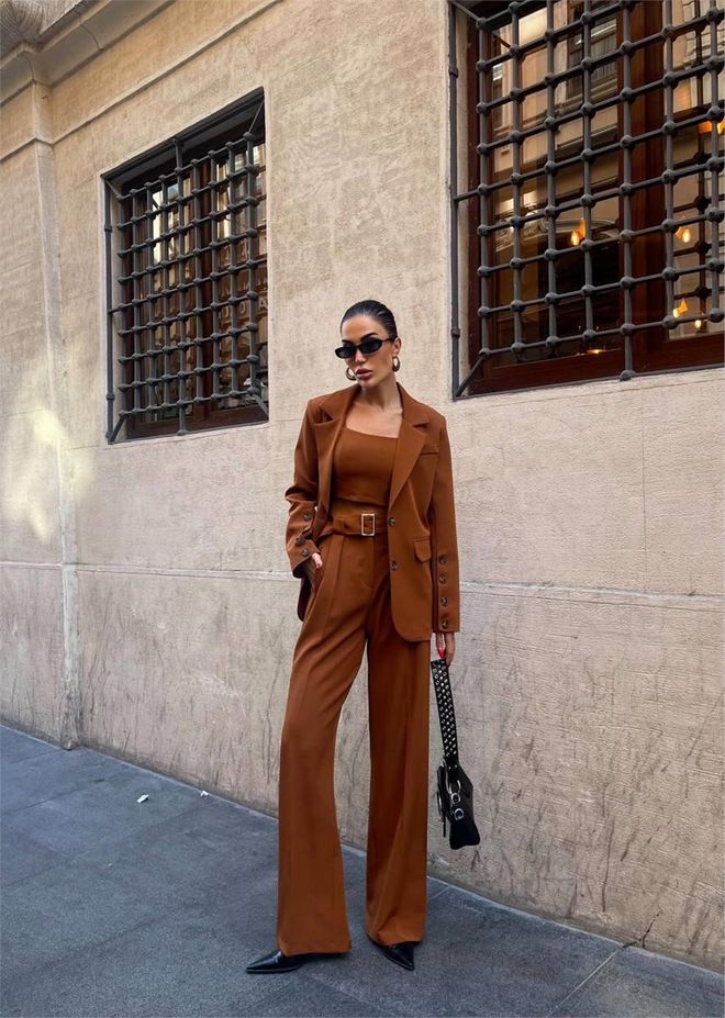 Ello بدلة ثلاث قطع مع جاكيت بليزر بني ملابس بالجملة عيد ميلاد