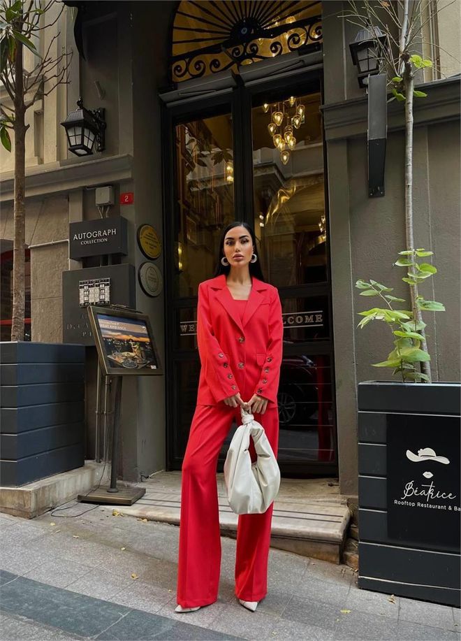 Ello بدلة ثلاث قطع مع جاكيت بليزر زهرة الرمان ملابس بالجملة 6