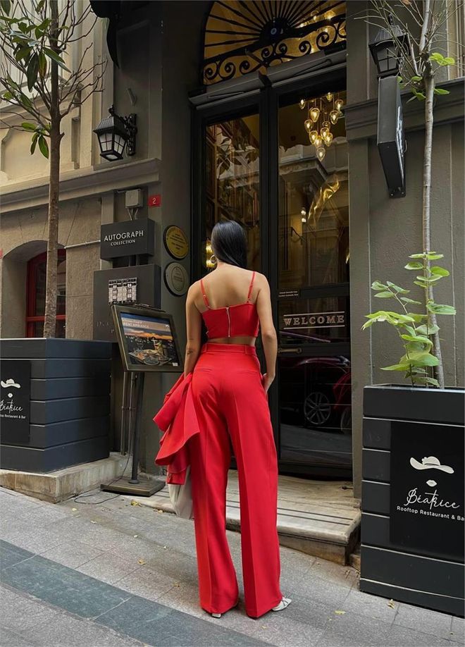 Ello بدلة ثلاث قطع مع جاكيت بليزر زهرة الرمان ملابس بالجملة 5