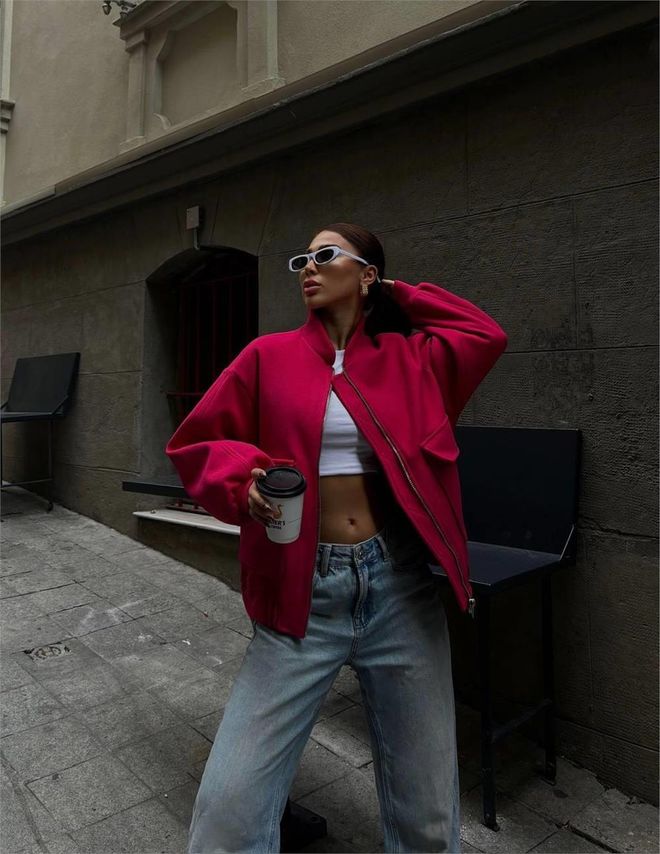 Ello Cachet Zipper Detail Jacket Fuchsia Wholesale Clothing Streetwear