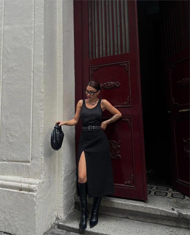 Ello Yırtmaç Detay Kalem Etek Siyah Toptan Giyim Gündelik