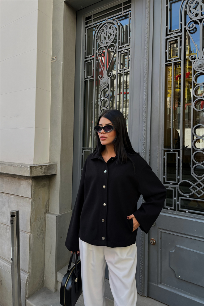 Ello Overhemd Met Stempelzakdetail Zwart Groothandel Kleding Casual