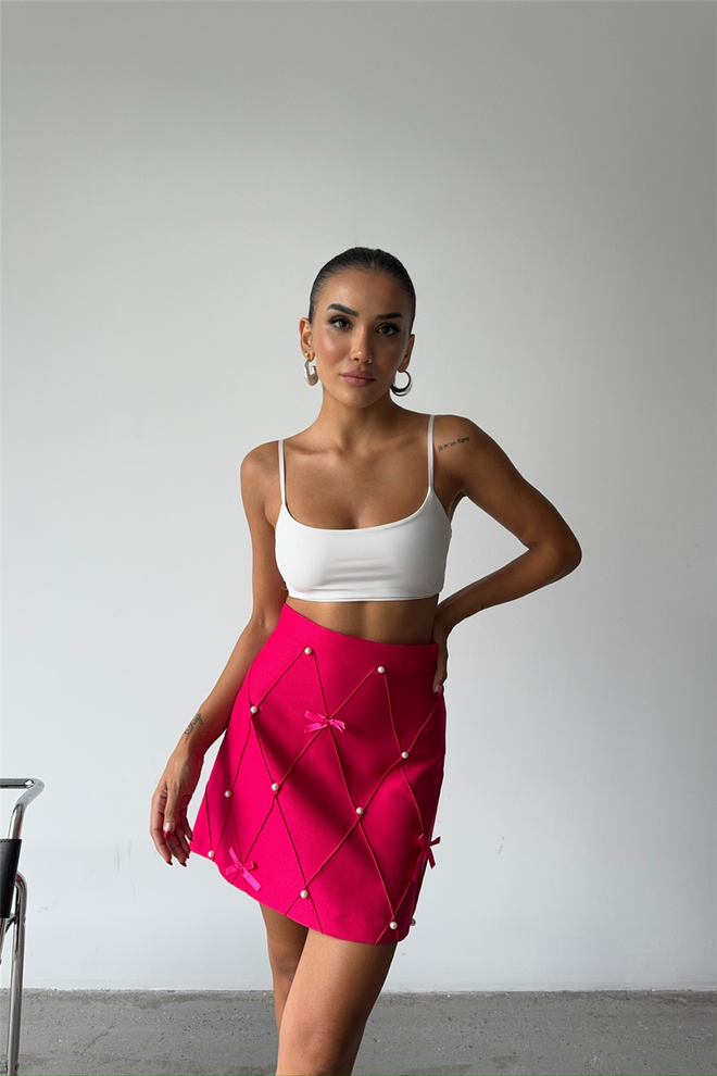 Ello Falda Corta Acolchada Con Detalle De Perlas Fucsia Ropa al por mayor Formal