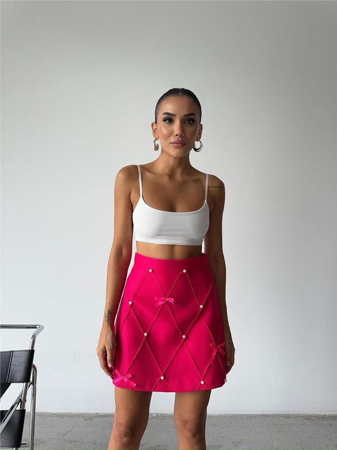 Ello Falda Corta Acolchada Con Detalle De Perlas Fucsia Ropa al por mayor Invierno