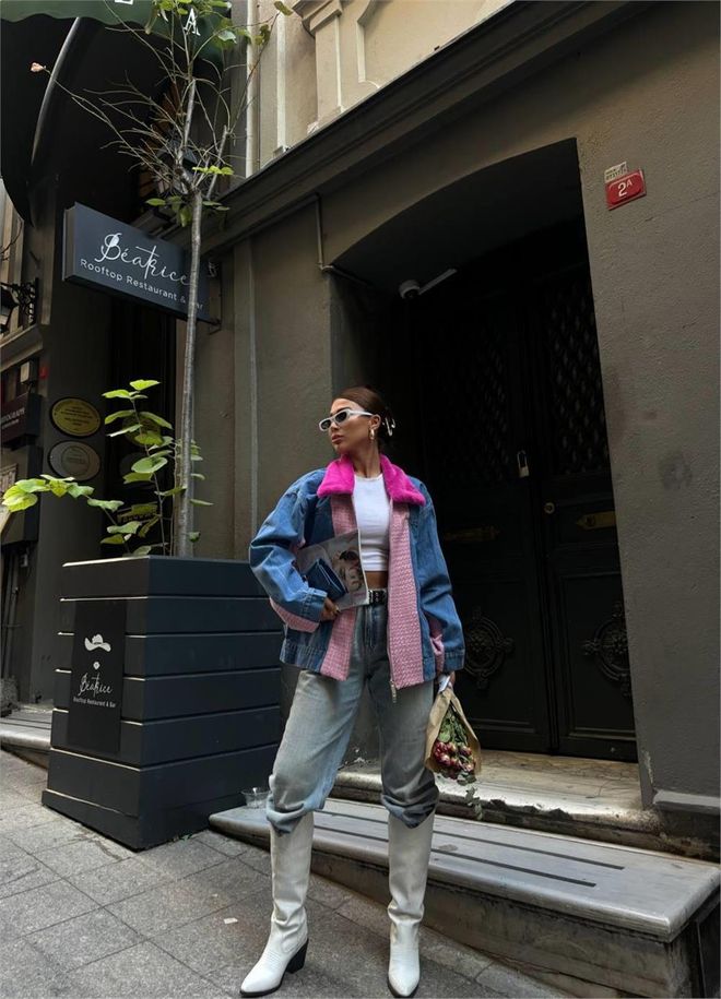 Ello Jeansjacke Mit Plüschkragendetail – Fuchsia Großhandelskleidung Lässig