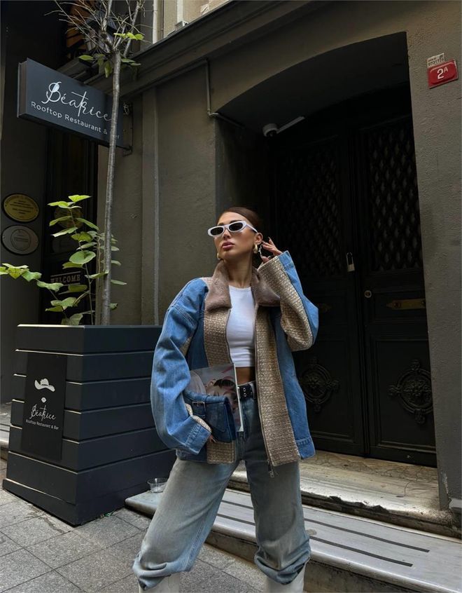 Ello Jeansjacke Mit Plüschkragendetail – Beige Großhandelskleidung Lässig