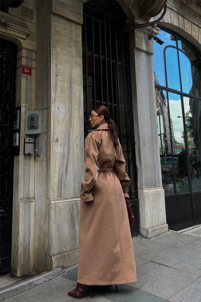 ESPADA Brązowy Elegancki Płaszcz Jednorzędowy Hurtowa sprzedaż odzieży 5