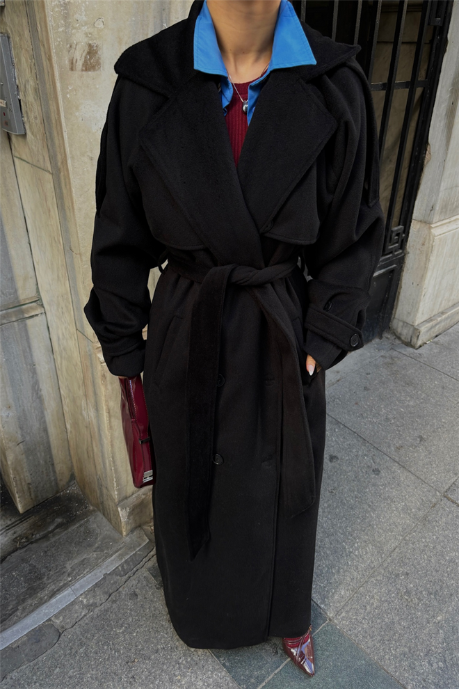 ESPADA Manteau Noir Élégant Oversize À Simple Boutonnage Vêtements en gros Pas de tissu