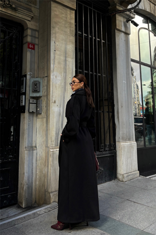 ESPADA Manteau Noir Élégant Oversize À Simple Boutonnage Vêtements en gros Ancien