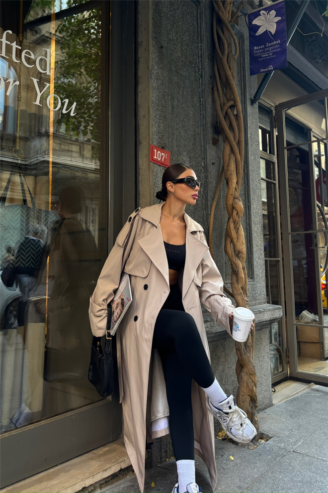 ESPADA Beige Double Breasted Wrapover Trenchcoat Wholesale Clothing Formal
