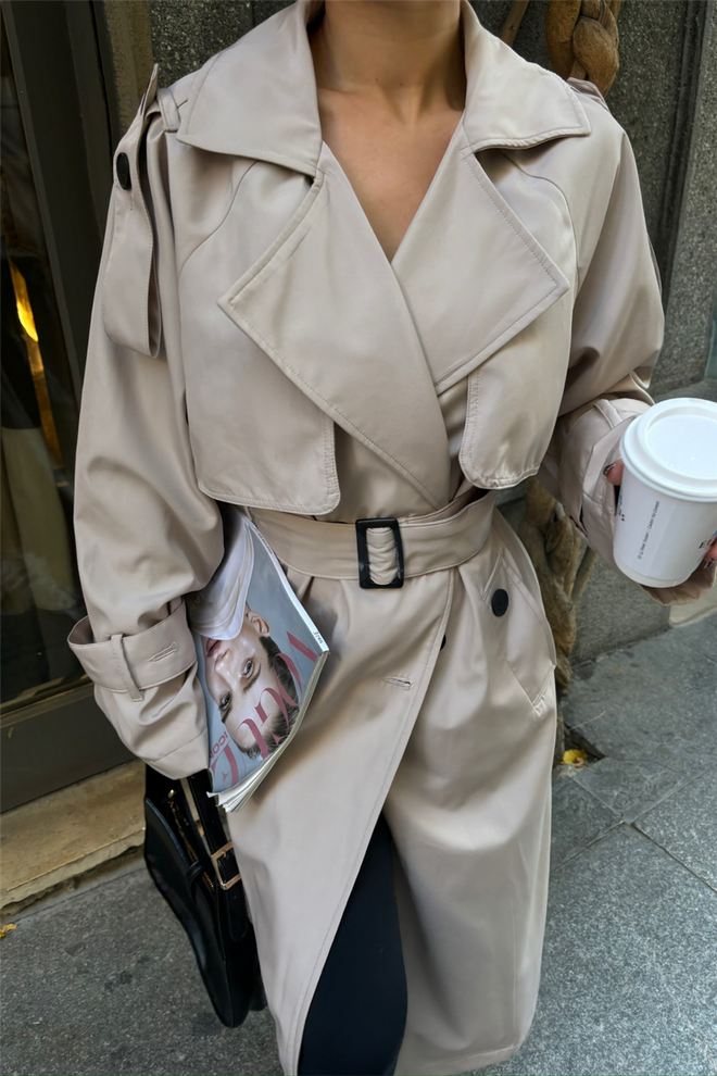 ESPADA Beige Double Breasted Wrapover Trenchcoat Wholesale Clothing No Fabric